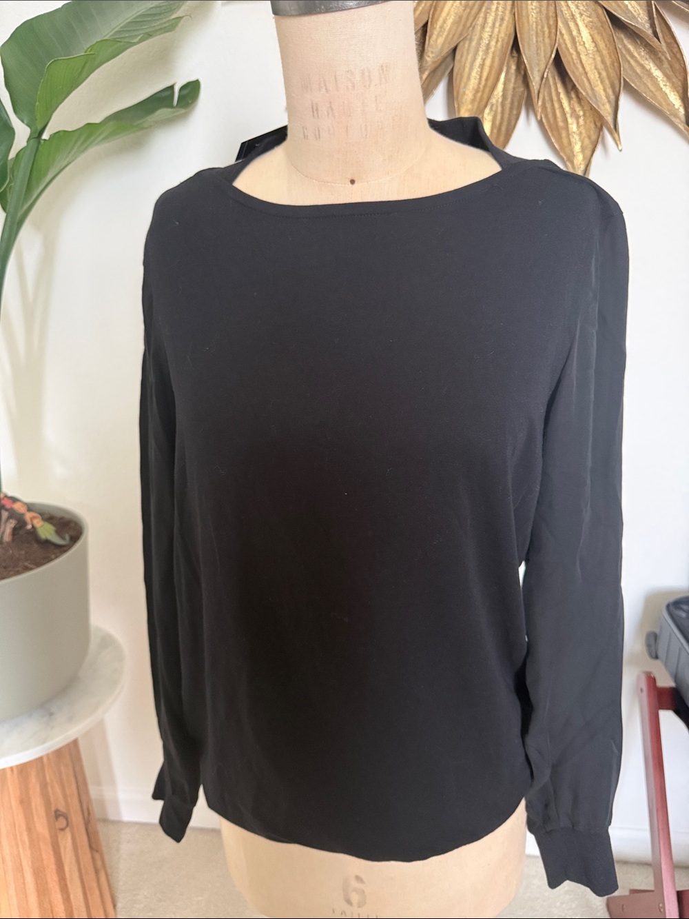 Theory Black Long-Sleeve Boatneck Top